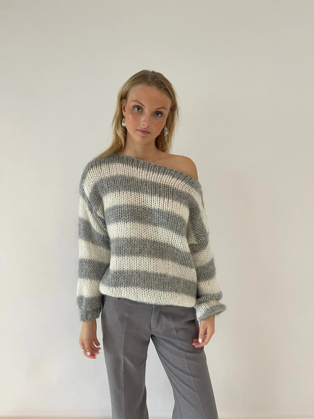 Women's Nautical Stripe Sweater – Relaxed Wide Sleeve Knit Pullover