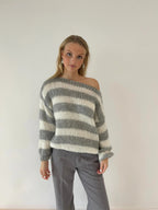 Women's Nautical Stripe Sweater – Relaxed Wide Sleeve Knit Pullover