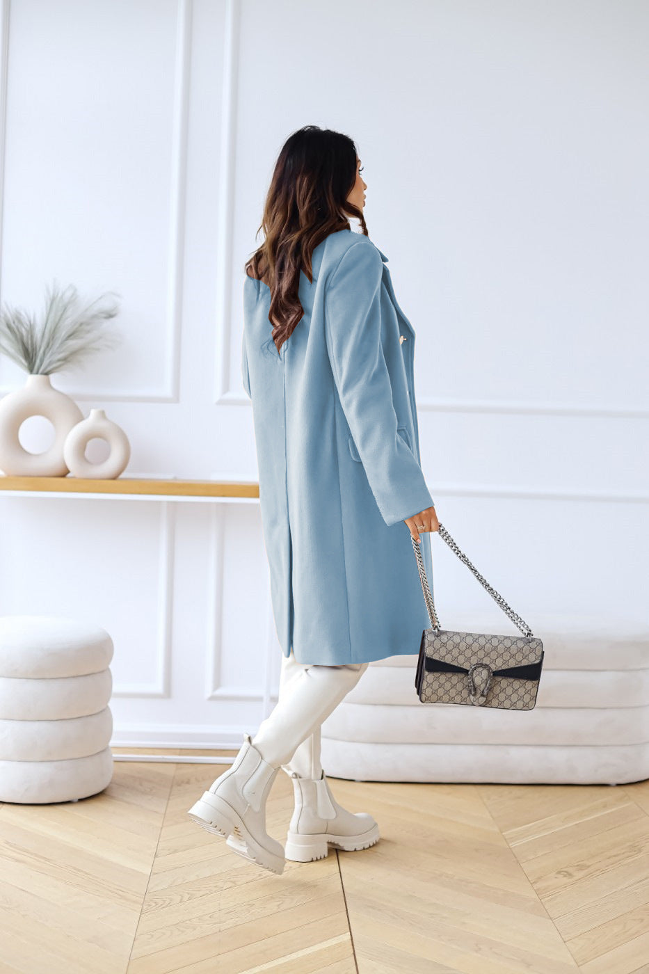 Women's Double-Breasted Overcoat – Classic Long Winter Coat