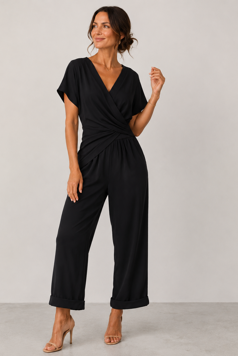 Women's V-Neck Wide Leg Jumpsuit – Wrap Waist Jumpsuit