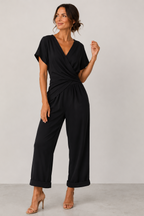 Women's V-Neck Wide Leg Jumpsuit – Wrap Waist Jumpsuit