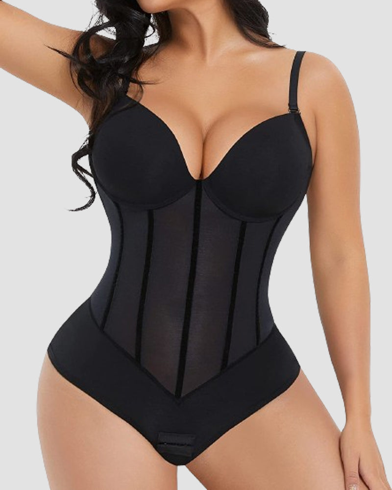 Women's Mesh Corset Shapewear Bodysuit – Low Back Tummy Control Bodysuit
