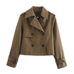 Women's Cropped Trench Coat – Double-Breasted Short Jacket