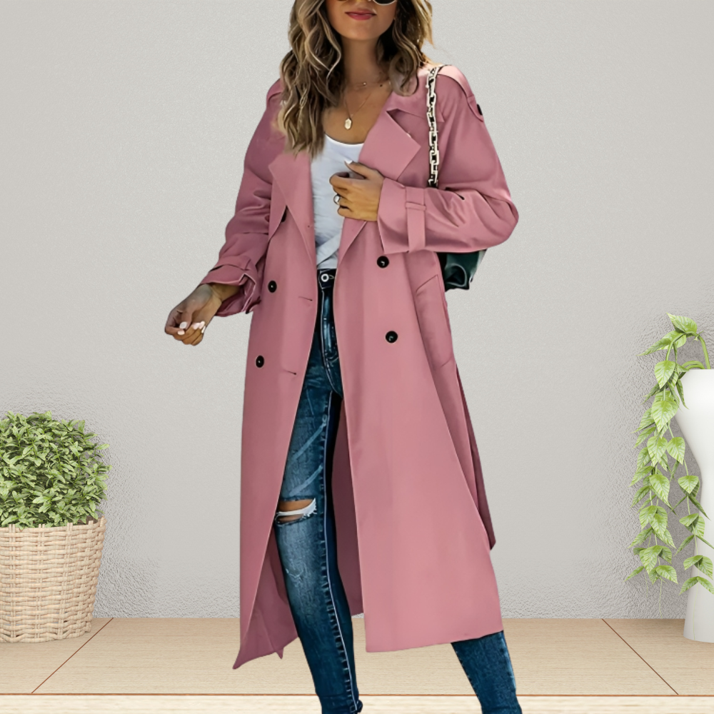 Women's Double-Breasted Trench Coat – Mid-Length Transitional Coat