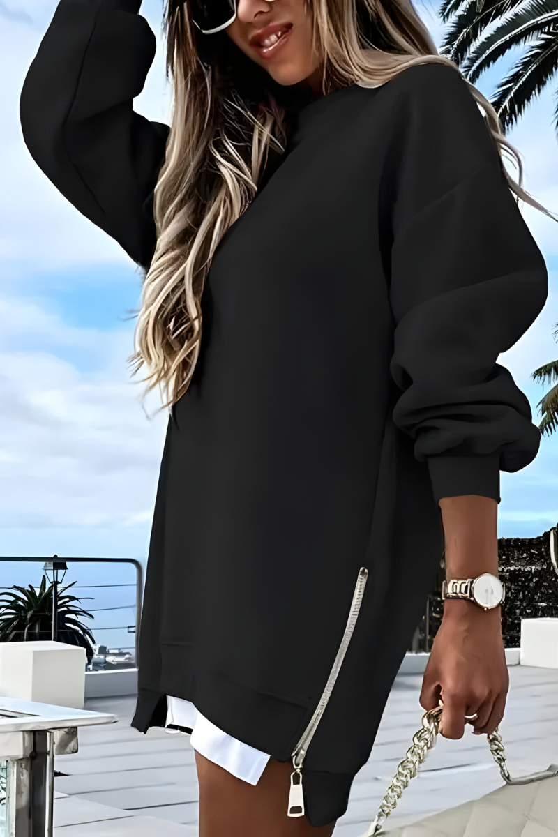Women's Oversized Sweater – Side Zip Relaxed Fit Pullover