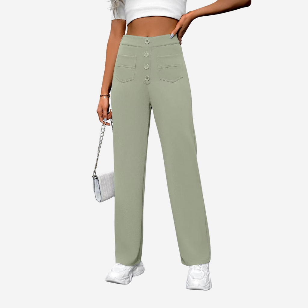 Women's High Waist Straight Leg Pants – Stretch Pocket Tailored Trousers