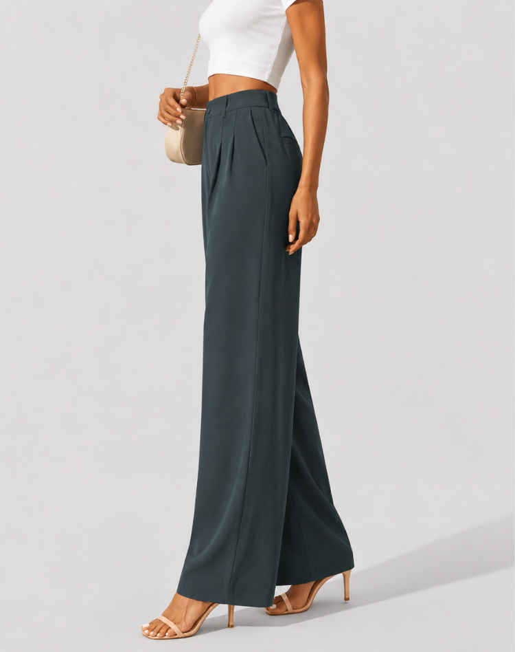 Women's Flowy Wide Leg Trousers – High Waist Everyday Dress Pants