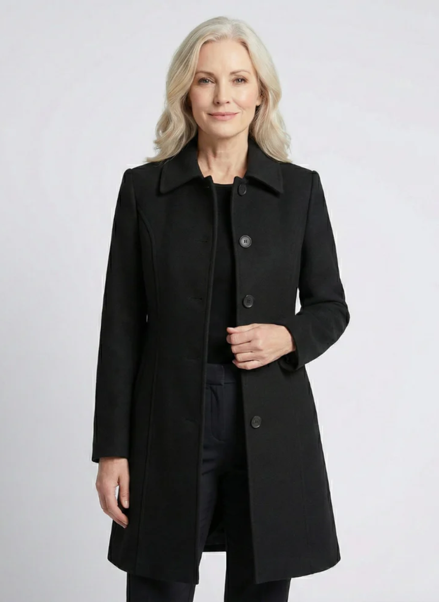 Women's Classic Button Coat – Tailored Long Sleeve Overcoat