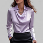 Women's Draped Blouse with Cowl Neck and Elegant Silhouette