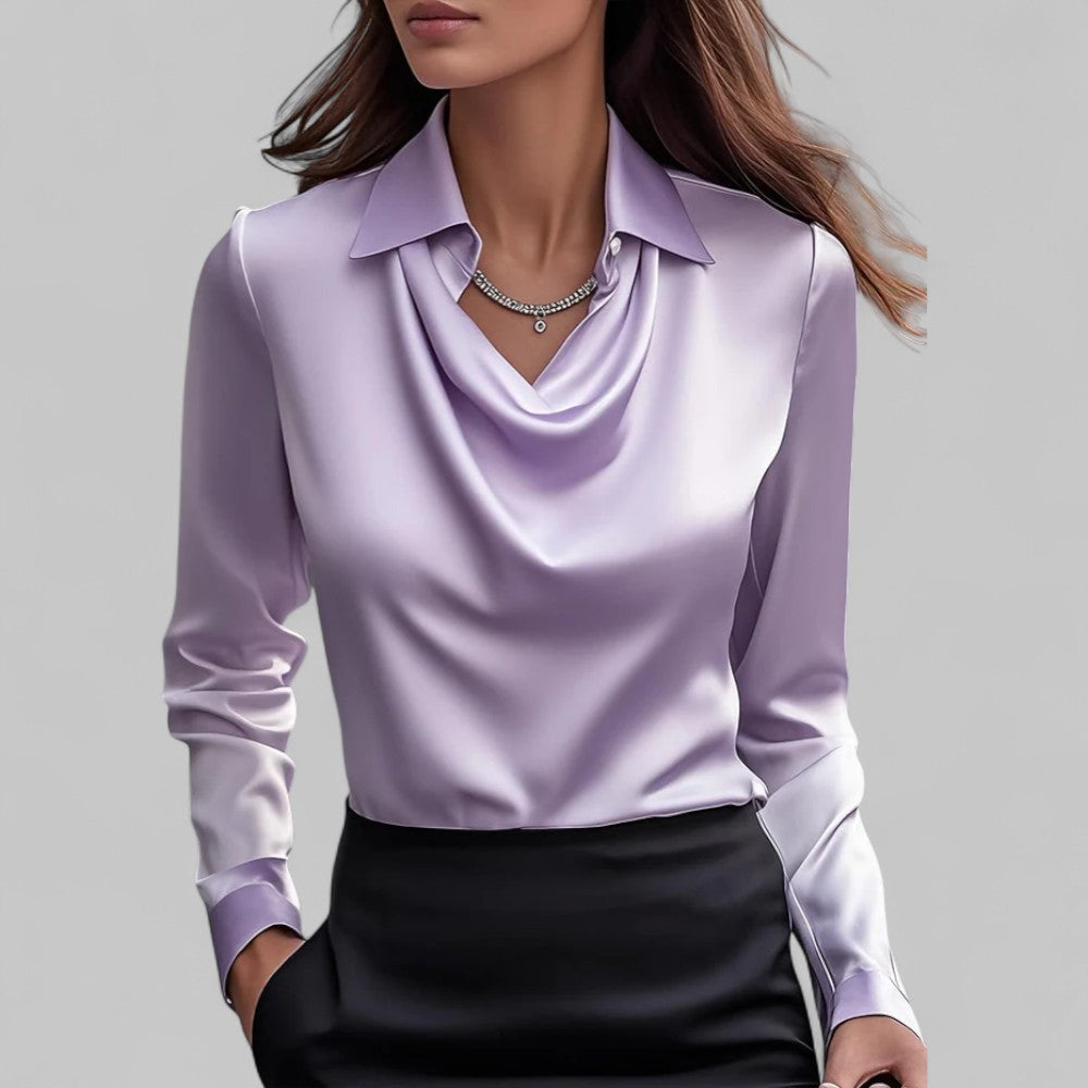 Women's Draped Blouse with Cowl Neck and Elegant Silhouette