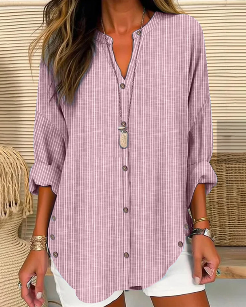 Women's Button Front Striped Blouse – Relaxed Casual Shirt Blouse