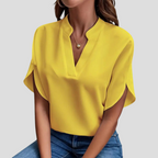 Women's Stand Collar Blouse – Short Sleeve V-Neck Summer Blouse