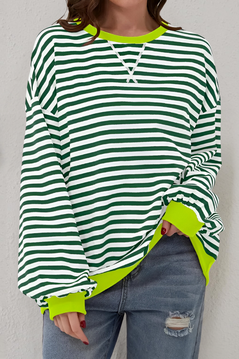 Women's Striped Sweatshirt – Crew Neck Long Sleeve Pullover