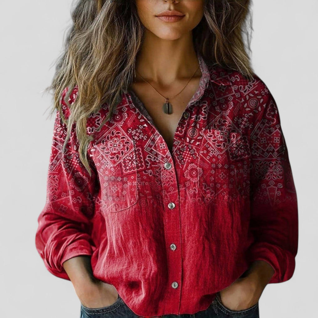 Women's Button Blouse – Gradient Print Casual Blouse – Veronica