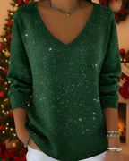 Women's Glitter Knit Sweater – Ribbed Shimmer Long Sleeve Pullover