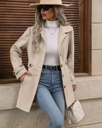 Women's Tailored Long Coat – Classic Button Front Overcoat
