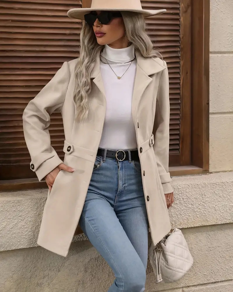 Women's Tailored Long Coat – Classic Button Front Overcoat