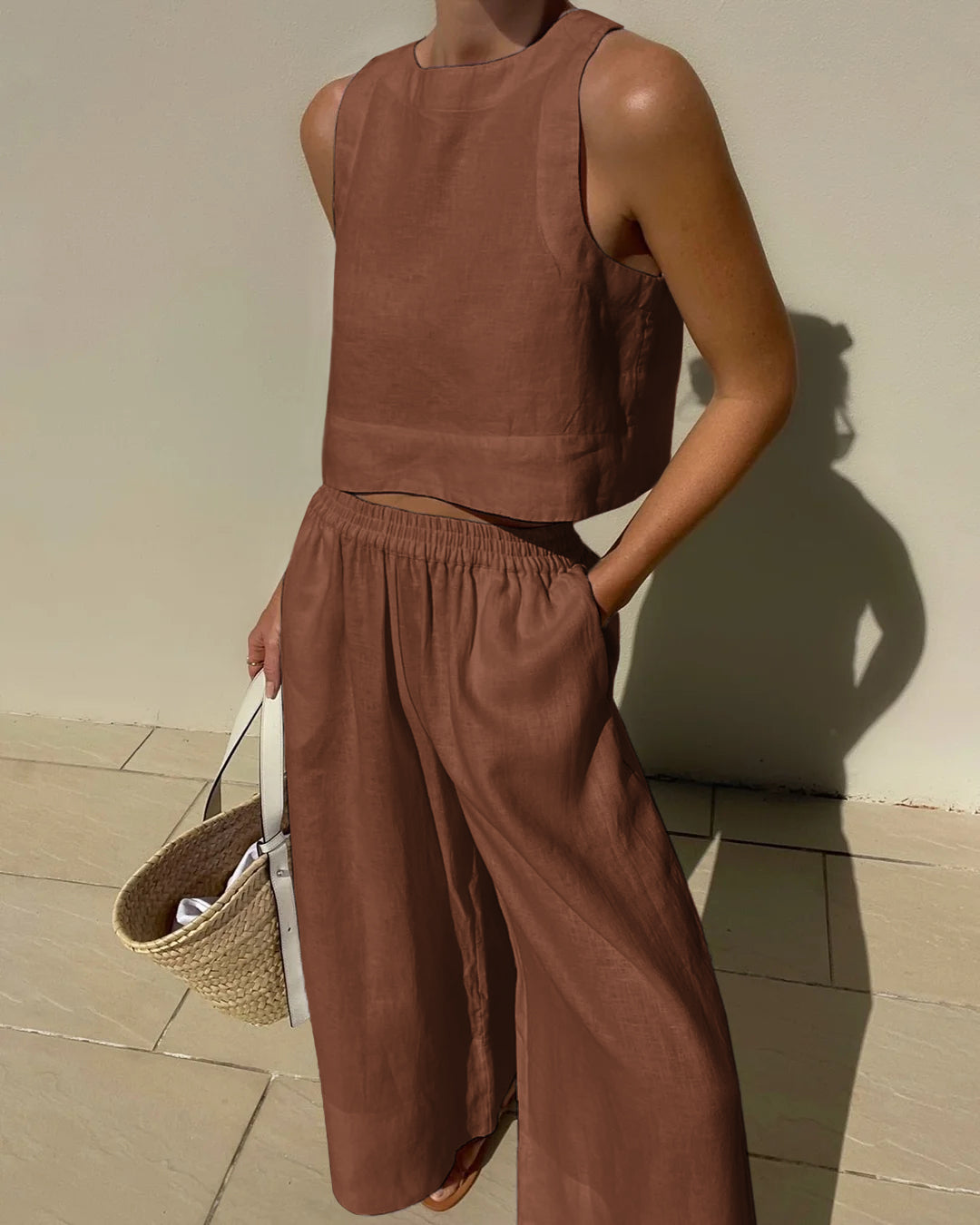 Women's Crop Top Pants Set – High Waist Wide Leg Summer Set