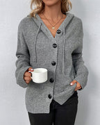 Women's Hooded Lace-Up Cardigan – Long Sleeve Casual Cardigan