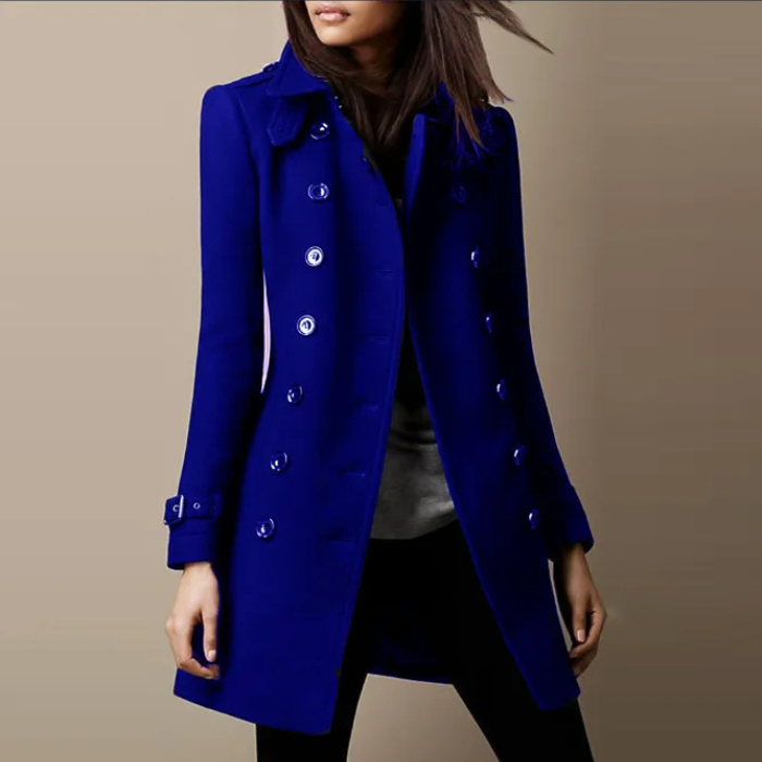 Women's Double-Breasted Mid-Length Coat – Tailored Button Front Coat
