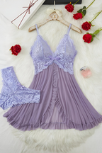 Women's Deep V-Neck Lace Lingerie Set – Sheer Bra & Matching Brief Set
