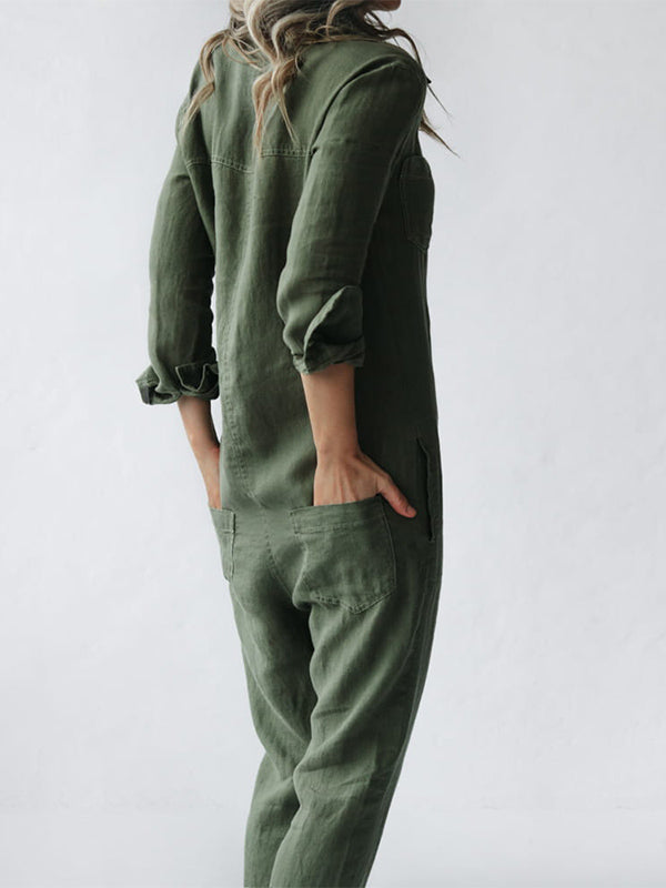 Women's Long Sleeve Jumpsuit – Relaxed Full Length Occasion Jumpsuit