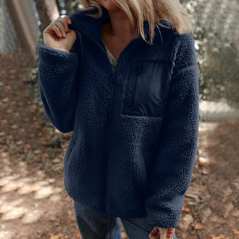 Women's Teddy Fleece Jacket – Stand Collar Zip-Up Jacket