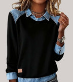 Women's Two-Tone Sweater – Relaxed Contrast Panel Pullover