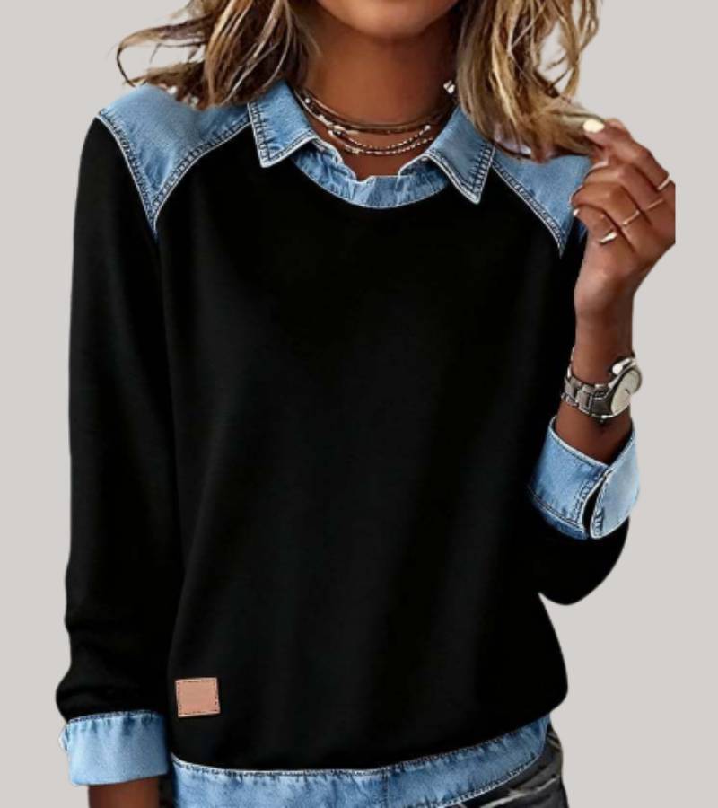 Women's Two-Tone Sweater – Relaxed Contrast Panel Pullover