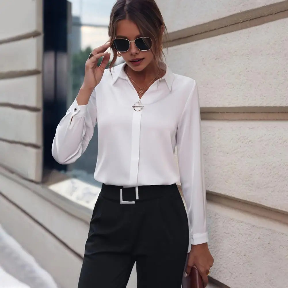 Women's Button Collar Blouse – Long Sleeve Office Shirt Blouse