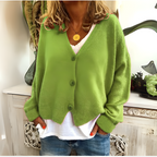 Women's V-Neck Button Cardigan – Relaxed Long Sleeve Knit Cardigan