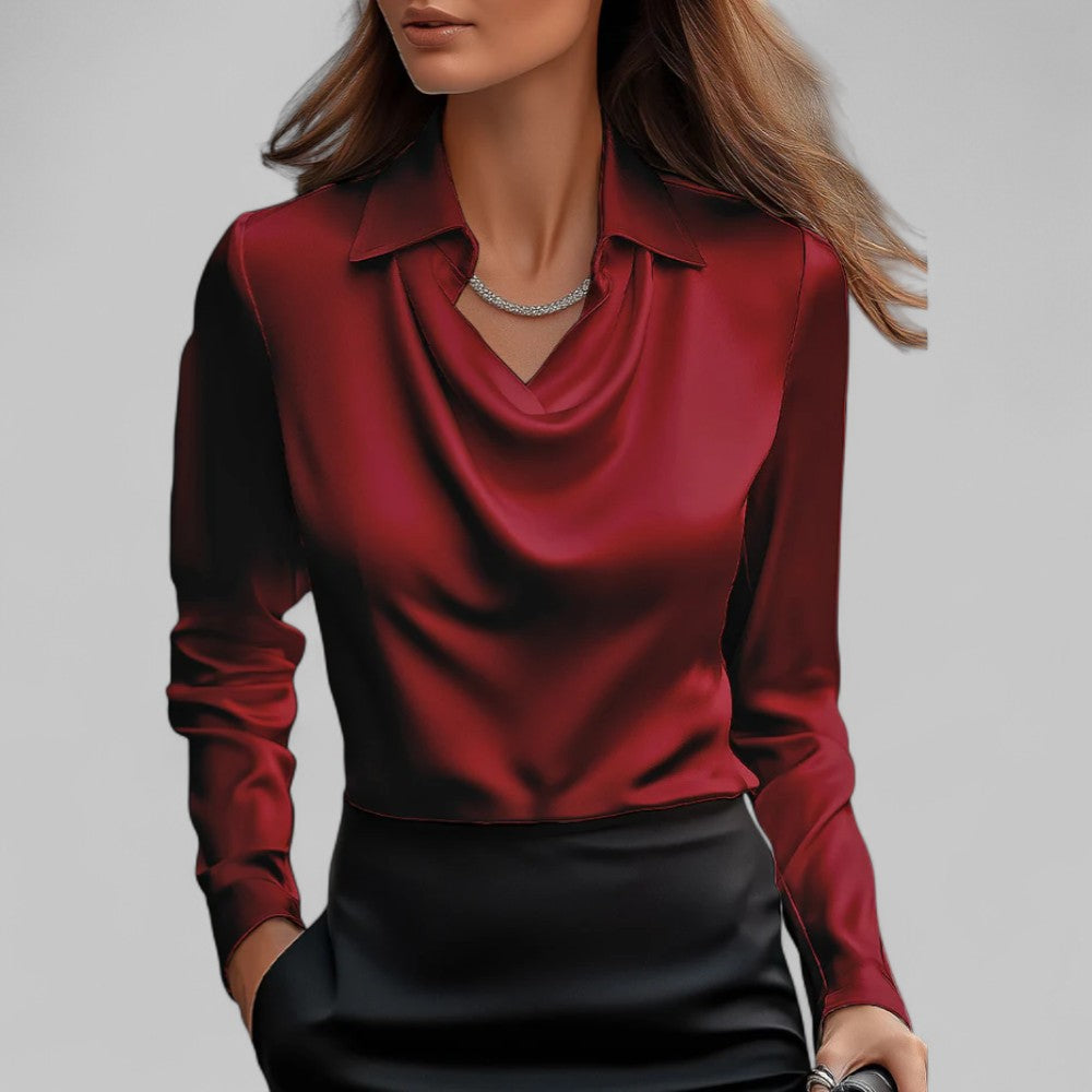 Women's Draped Blouse with Cowl Neck and Elegant Silhouette
