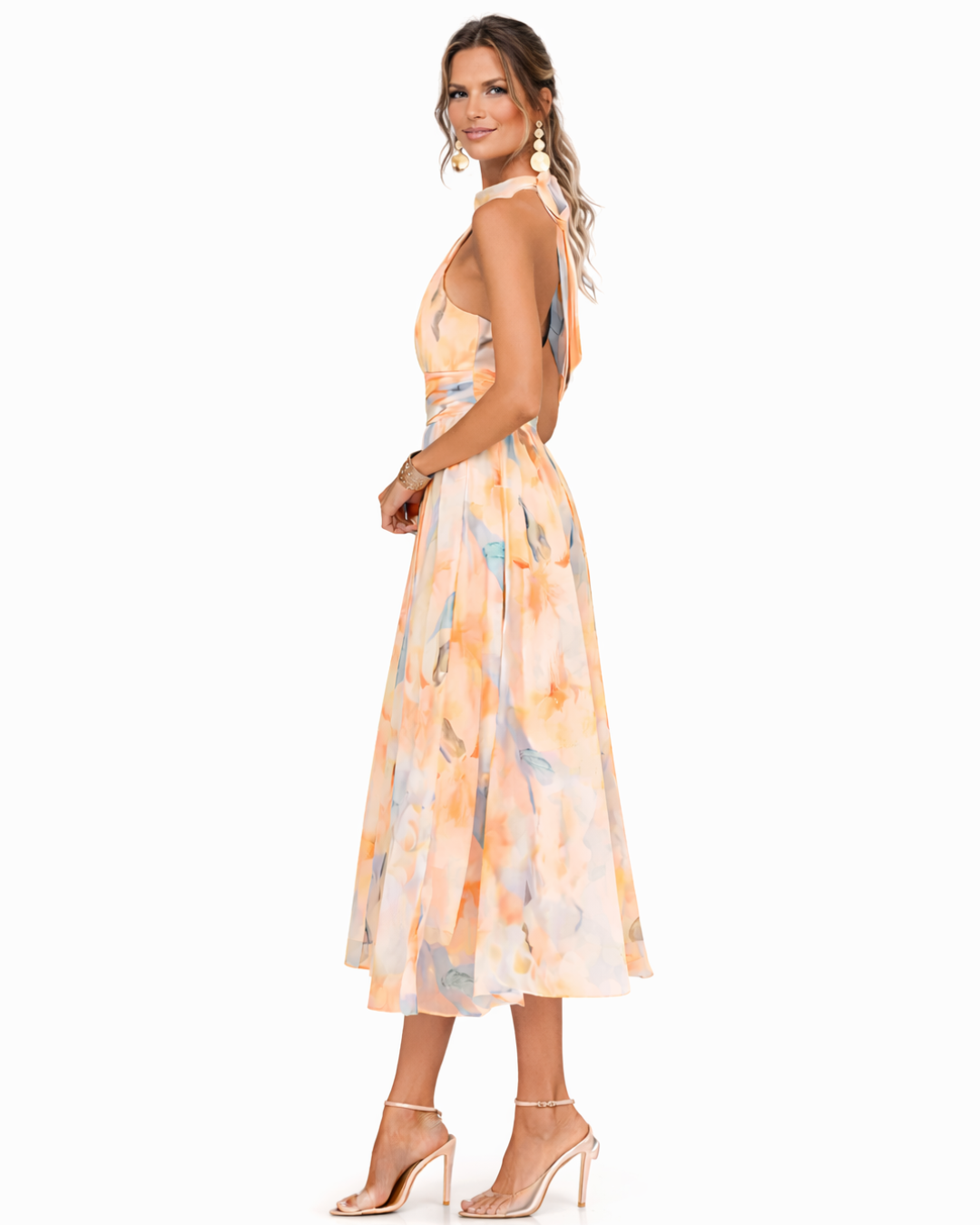 Women's Floral Chiffon Maxi Dress – Backless Flowy Occasion Dress