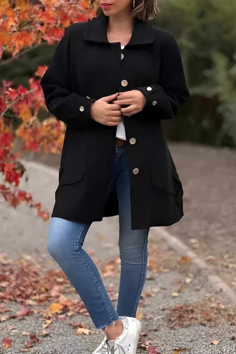Women's Classic Button Jacket – Structured Long Sleeve Jacket