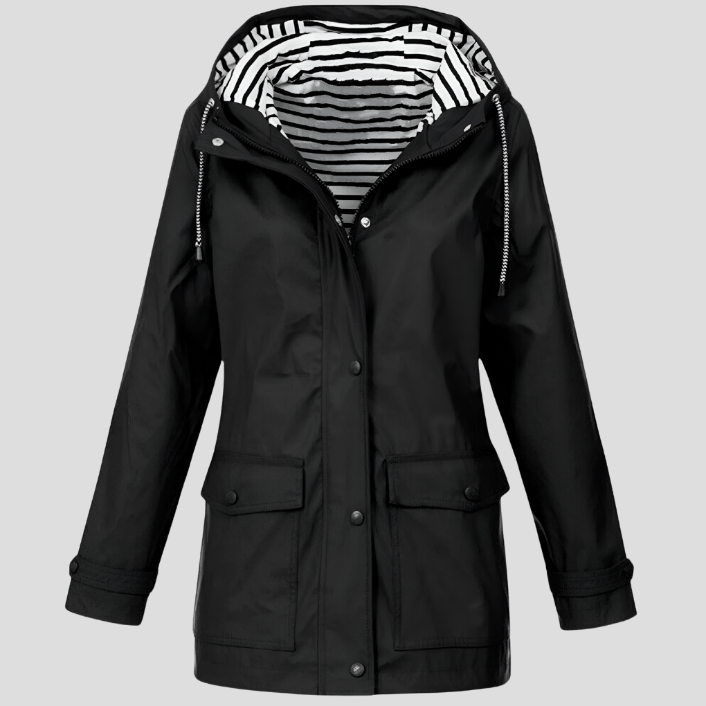 Women's Hooded Outdoor Rain Jacket – Wind and Water Resistant Zip-Up Jacket
