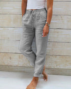 Women's Straight Leg Drawstring Pants – Elastic Waist Casual Pocket Trousers