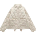Women's Vintage Winter Jacket – Drawstring Pocket Zip-Up Jacket