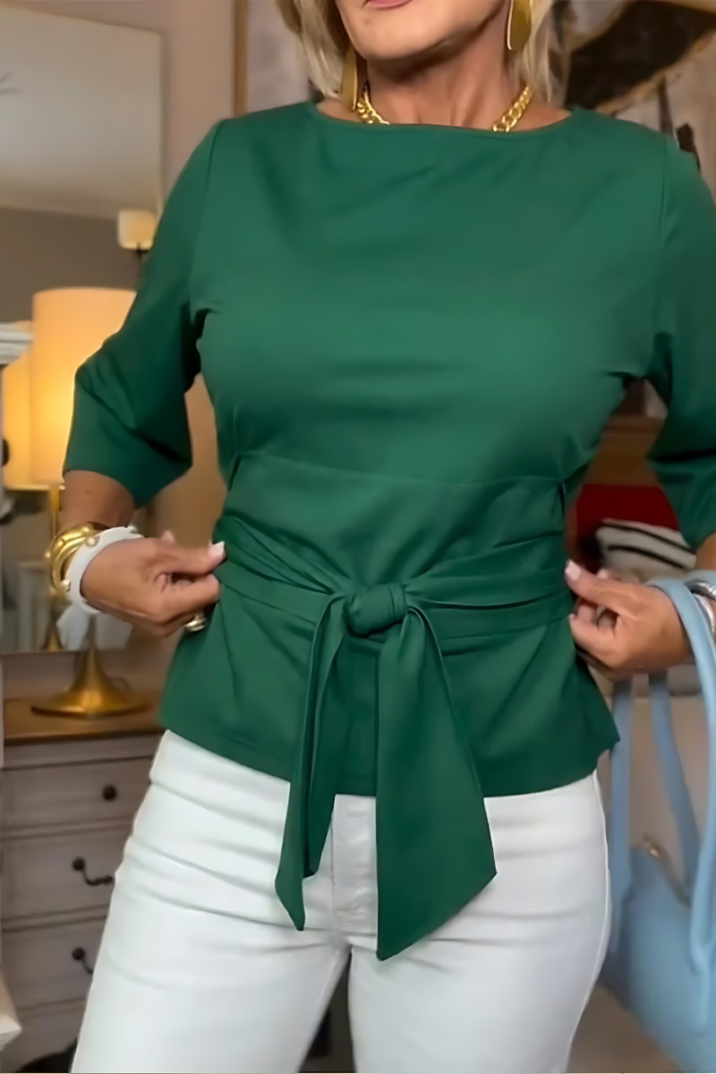 Women's Bow Waist Top – Adjustable Tie Front Fitted Blouse