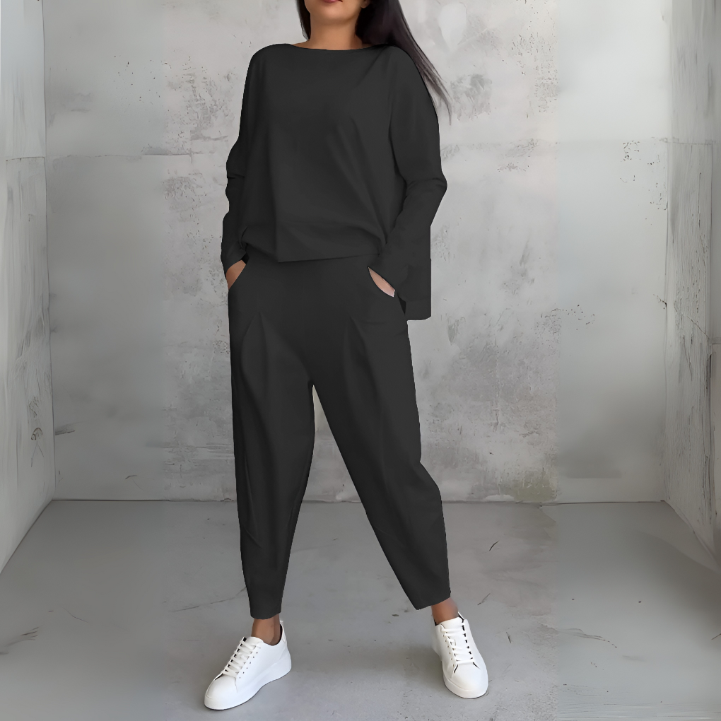 Women's Long Sleeve Lounge Set – Crew Neck Matching Pants Set