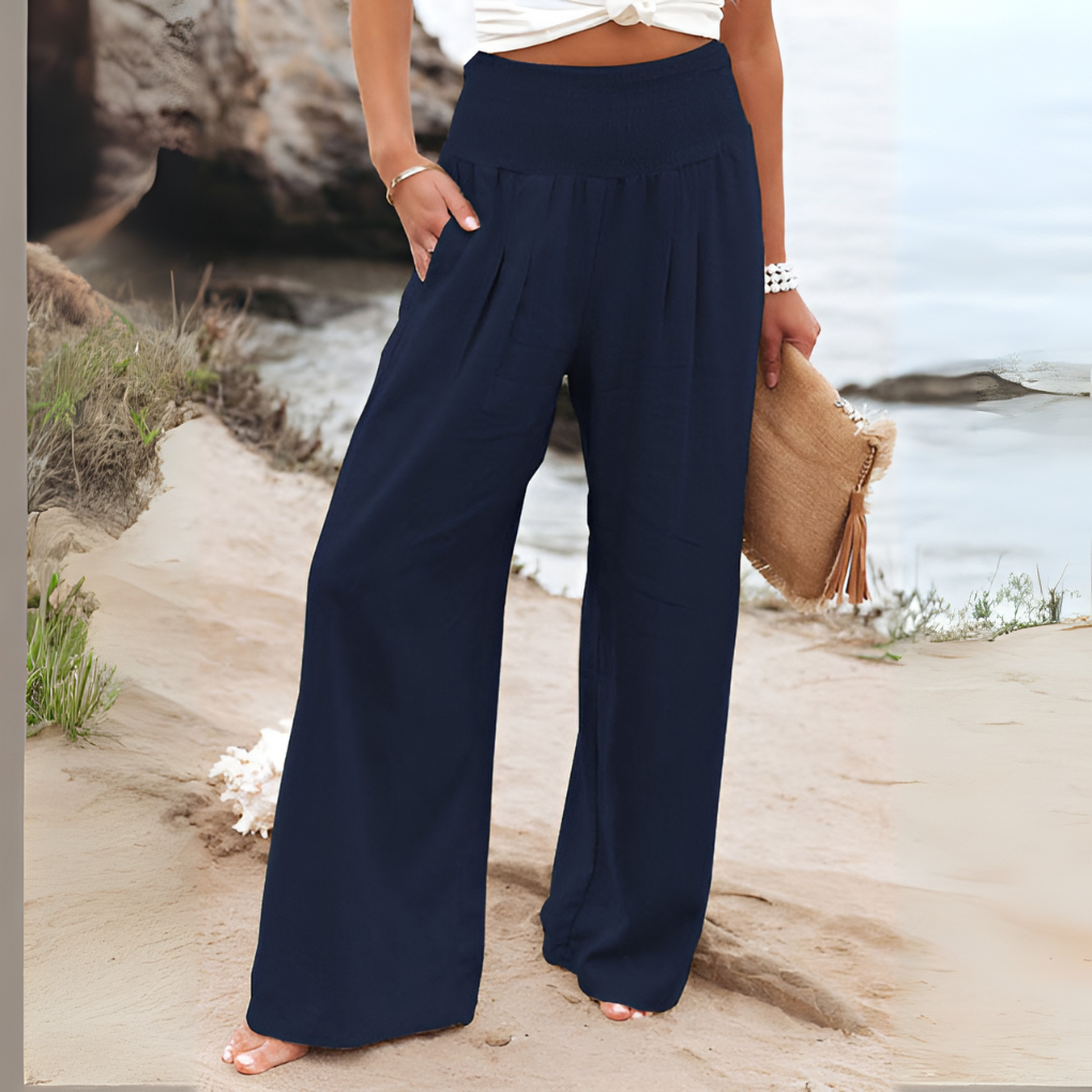 Women's High Waist Relaxed Trousers – Elastic Waist Wide Leg Pants