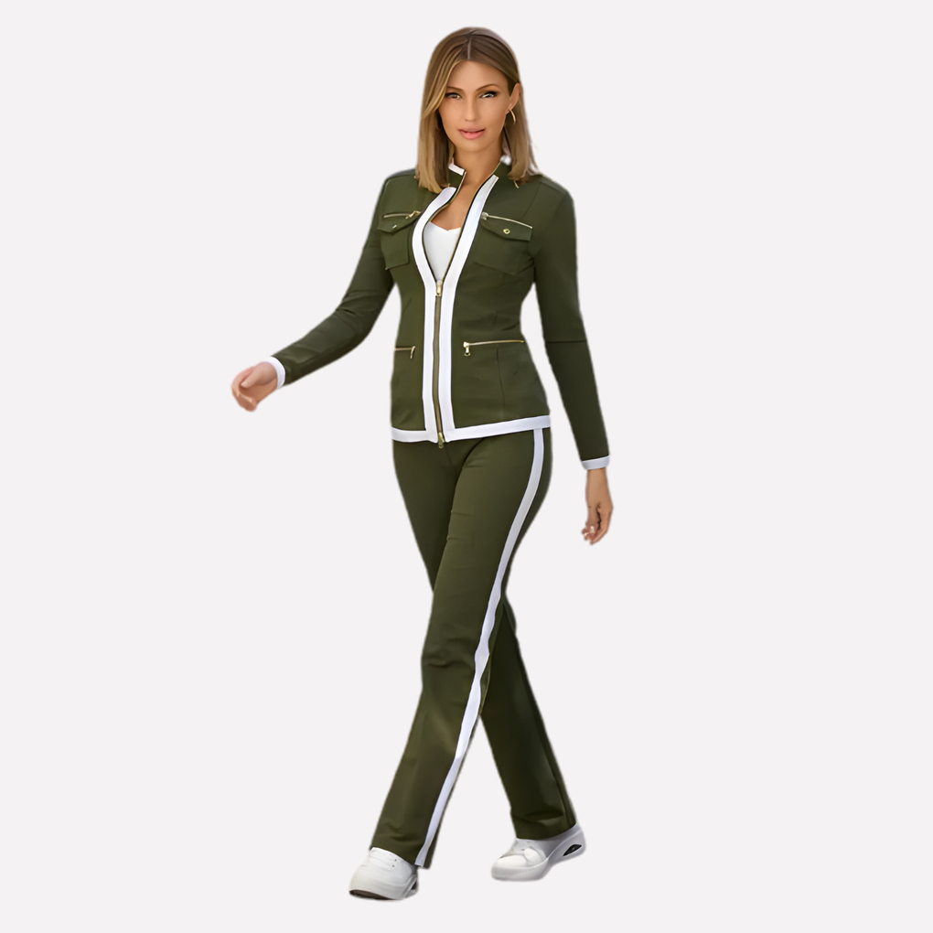 Women's Zip Jacket Tracksuit – Contrast Trim Matching Pants Set