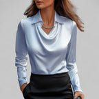 Women's Draped Blouse with Cowl Neck and Elegant Silhouette