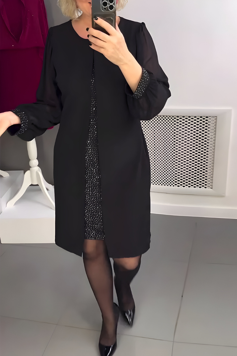 Women's Sheer Sleeve Dress – Fitted Feminine Occasion Dress