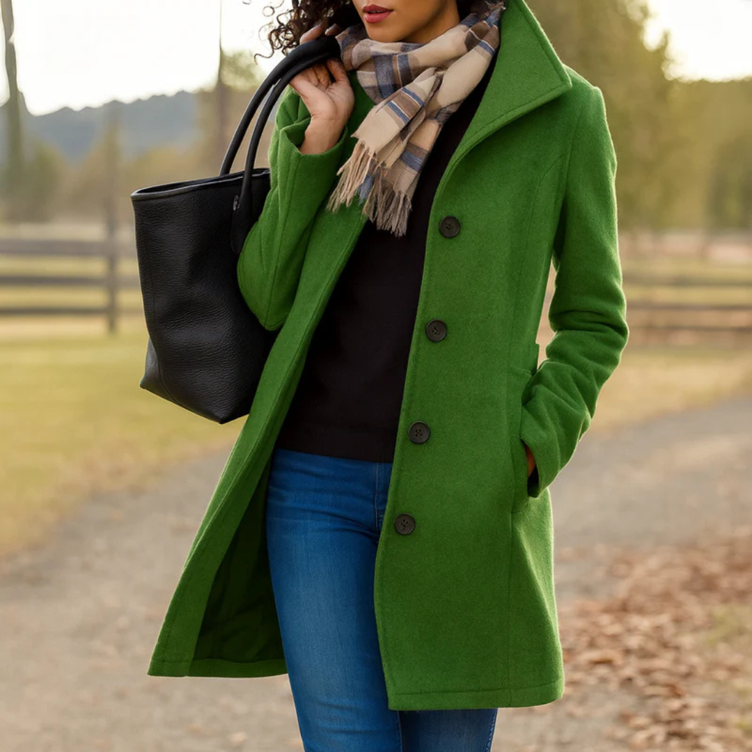 Women's Winter Coat – Button Front Long Coat – Judith
