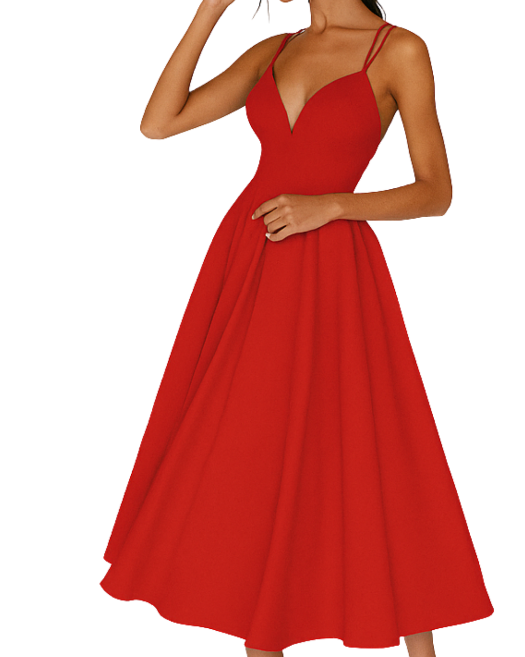 Women's Wedding Guest Strappy Midi Dress – Flowy Formal Occasion Dress