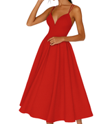 Women's Wedding Guest Strappy Midi Dress – Flowy Formal Occasion Dress