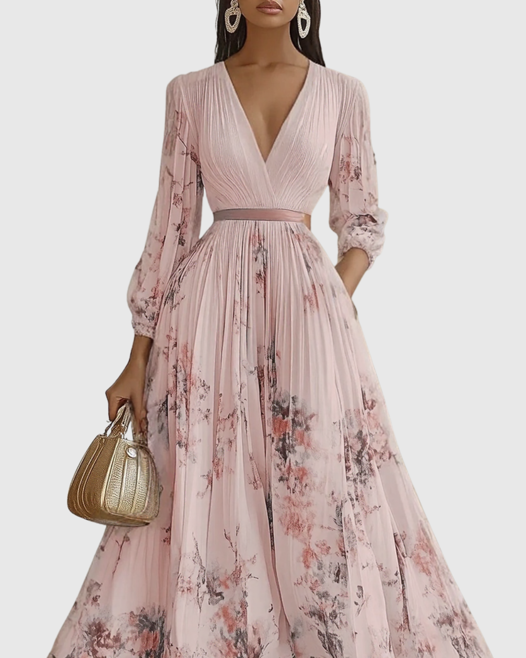 Women's Wedding Guest Pleated Midi Dress – Sleeveless Floral Occasion Dress