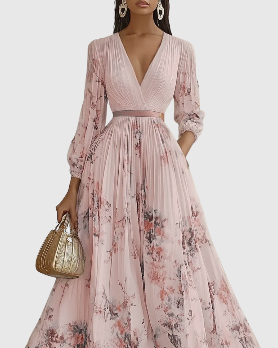 Women's Wedding Guest Pleated Midi Dress – Sleeveless Floral Occasion Dress