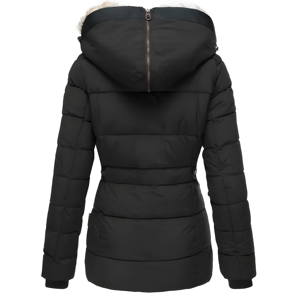 Women's Long Quilted Coat – Removable Fur Hood Winter Coat