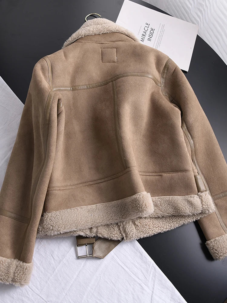 Women's Faux Shearling Jacket – Cropped Winter Aviator Jacket